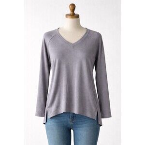 Banana Republic Gray V Neck Top Long Sleeve Soft Stretch Size L